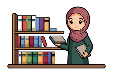 Muslim teacher reads to young students in a classroom setting