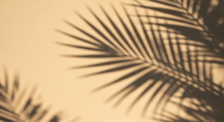 Obraz premium Shadows and Sunlight: A play of shadows dances across a warm-toned wall, casting silhouettes of palm fronds. The image captures the tranquility of a sun-drenched scene.