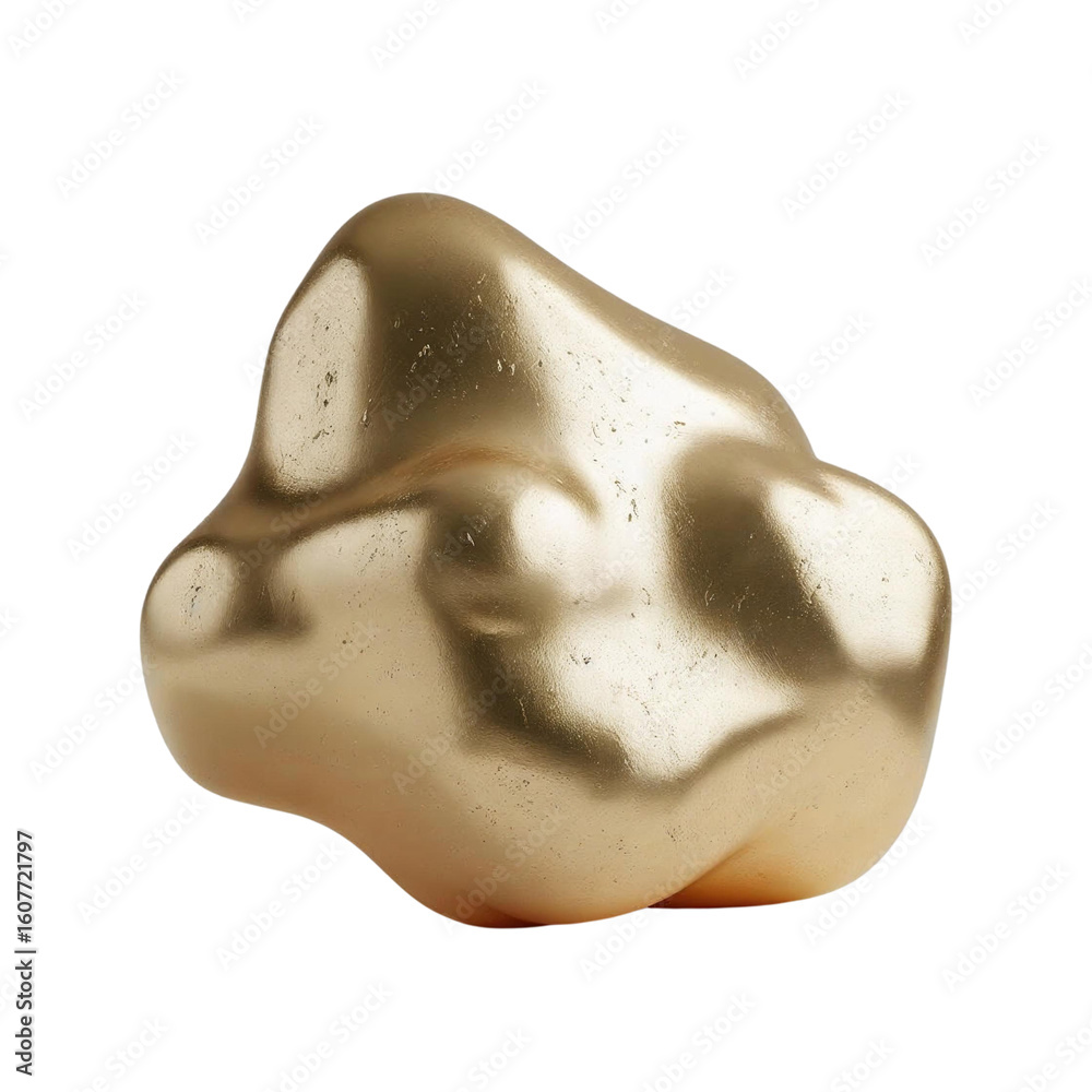 Poster isolated shiny golden nugget with smooth surface and organic form on a solid color background view o