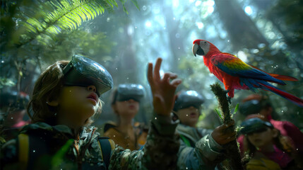 Immersive education: kids exploring a virtual rainforest with VR.