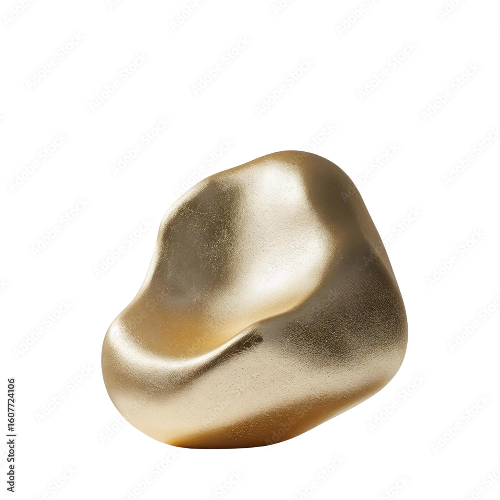 Poster isolated golden nugget with smooth surface and curved indentation on a plain solid background space 