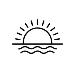 Minimalist line art a sunrise over wavy ocean water