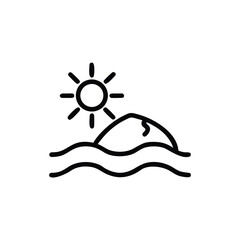 Minimalist line art tropical island with sun waves water