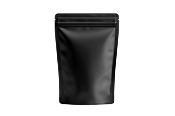 Dark matte black, sealed stand-up pouch