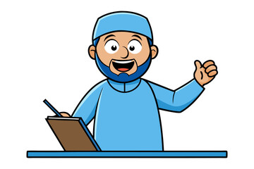 Scholarly figure in traditional robes diligently writes with a quill pen on a parchment scroll