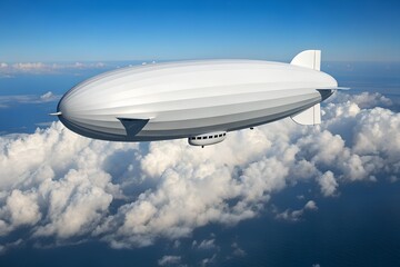 Obraz premium Hot air balloon in blue sky with white airship