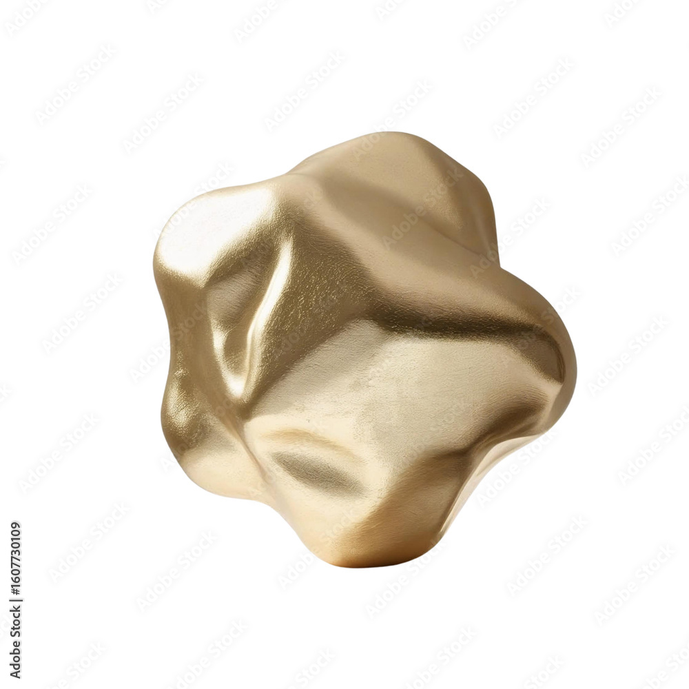 Poster isolated image featuring a shiny, golden, abstract, blob-like object against a solid, plain backdrop