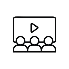 Video Presentation Icon Vector - Group Watching Movie Line Art Illustration