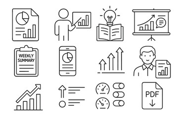 Fototapeta premium Business and Data Icons Set: Charts, Analytics, and Growth Concepts