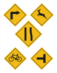 Set of Yellow Road Sign Isloated On a White Background