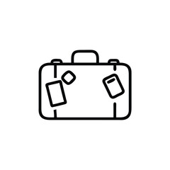 Outline icon a suitcase with two travel tags luggage baggage