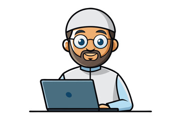 Joyful muslim man in traditional attire holds a lantern amidst decorative ramadan lanterns celebrating the holy month