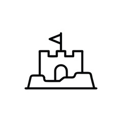 Outline sandcastle with flag on simple icon beach summer