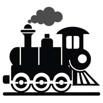 Black train silhouette icon on white background