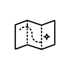 Outline unfolded travel map with dotted path star journey route