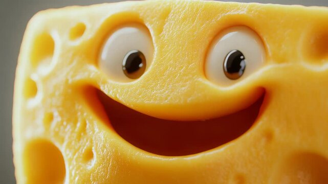 Macaroni and cheese shaped like a smiling face with eyes and mouth, looking extra happy.