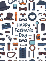 Seamless pattern of Fathers day. Flat set icons on white background.