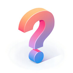 Isometric 3D question mark rendered in a vibrant pink-orange-blue gradient, symbolizing inquiry, questions, or assistance for modern digital projects.