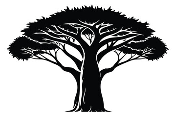 Obraz premium Silhouette Illustration of a Mature Tree with a Thick Trunk and Foliage
