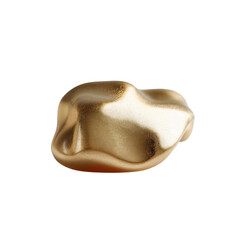 Close up view of a gold colored nugget with reflective surface on a plain isolated setting space on transparent background
