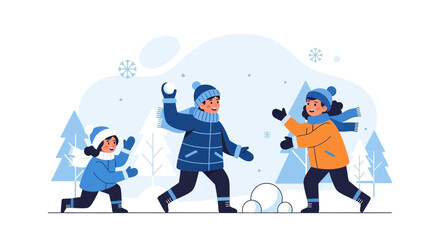 Delightful Winter Frolic Children Engage In A Playful Snowball Fight Adventure