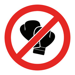 Boxing gloves are prohibited inside red circle as a sign, this boxing gloves sign shows that they are not allowed in this space. Boxing gloves ban is a symbol,
