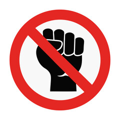 Stop punching sign with clenched fist symbol inside red circle. Sign indicating no punching, violence not allowed, and aggressive behavior prohibited. Stop punching concept for awareness campaigns,