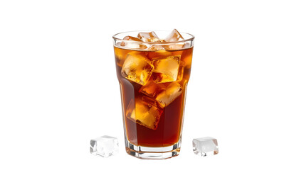 Cold brew coffee in transparent cup with ice on white background simple style png