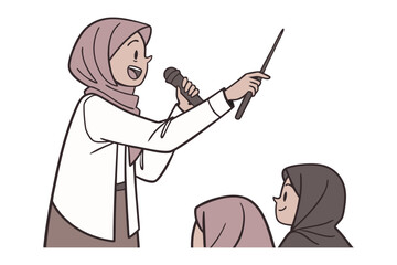 Muslim man in traditional attire interacts with a digital display showcasing zakat payment options and financial symbols