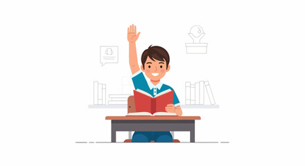 Enthusiastic Student Raising His Hand In Class With A Positive Attitude