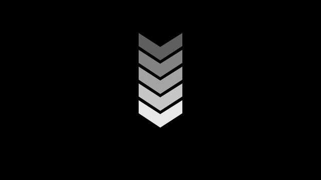 Down direction animated arrow. Animation of sweep arrow icon, The transparent white swipe down pointing arrow icon concept. 4k on dark background