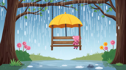 Rainy Day Swingset Illustration