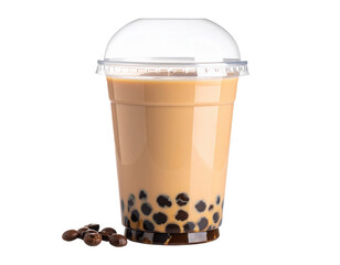 Classic bubble tea with brown sugar boba pearls in plastic cup isolated on white back png