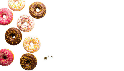 dynamic Sweet glazed donuts on white background  png