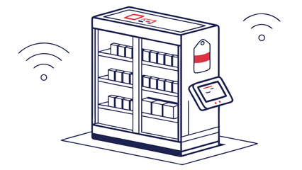 Smart Automated Retail Vending Machine with Digital Interface and Wireless Connectivity. Self-Service Kiosk Technology for Modern Shopping and Inve...
