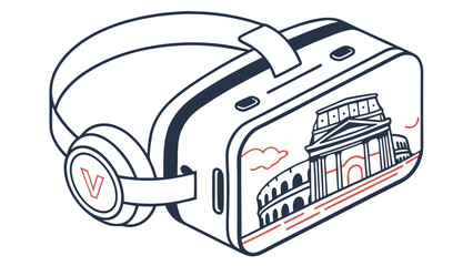 Virtual Reality Headset Displaying Iconic Roman Architecture for Immersive Digital Travel Experience - Outline Illustration