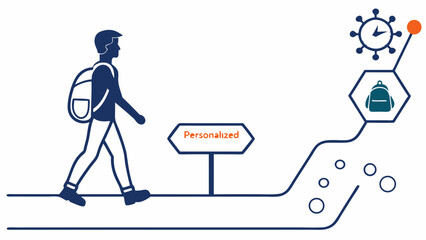 Personalized Journey Concept: Abstract Path with Backpack, Time, and Progress Icons