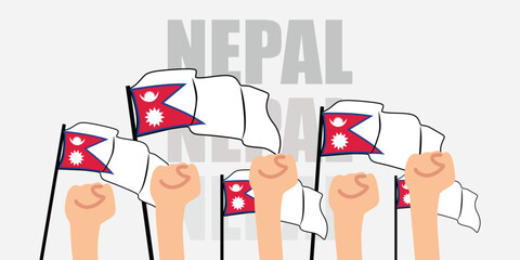 hand with flag of the Nepal or Nepal independence day vector illustration of Nepal flag with gray background banner or greeting card