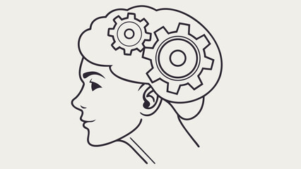 Conceptual Human Head Profile with Gears Representing Thought Process, Intelligence, Logic, Problem Solving, and Mental Mechanism