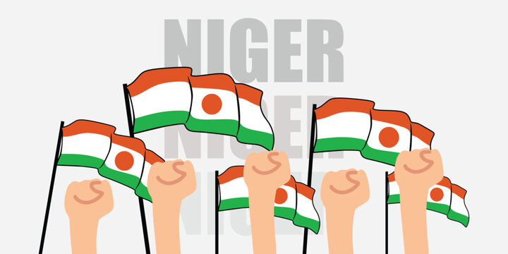 hand with flag of the Niger or Niger independence day vector illustration of Niger flag with gray background banner or greeting card