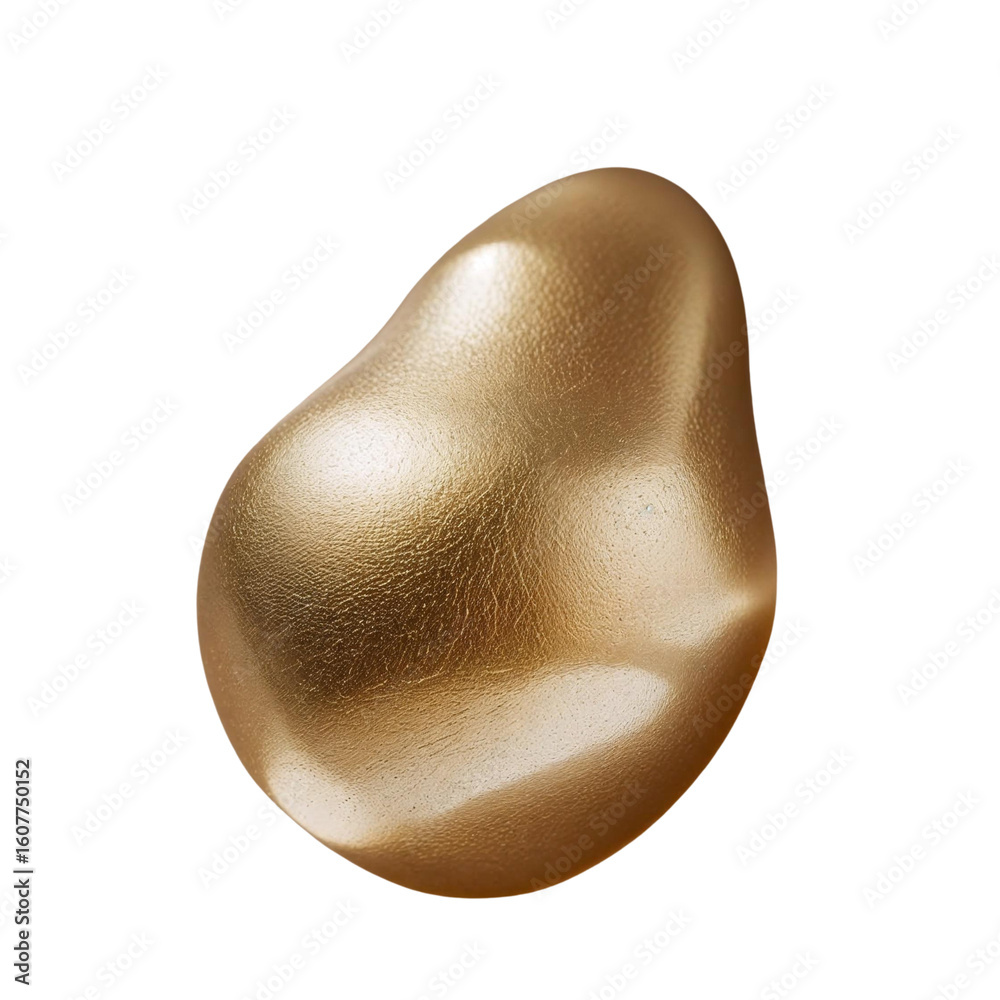 Poster iridescent golden nugget on a void shows reflective surface and smooth rounded edges with texture de
