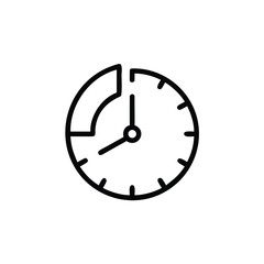 Outline clock icon with half filled segment hands time symbol