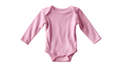 A pale pink infant bodysuit with long sleeves.  It's a plain, simple design, likely for a baby girl