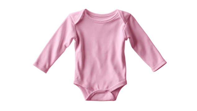 A pale pink infant bodysuit with long sleeves.  It's a plain, simple design, likely for a baby girl
