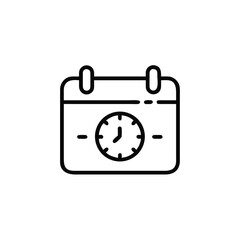 Outline icon a calendar with a clock face time schedule