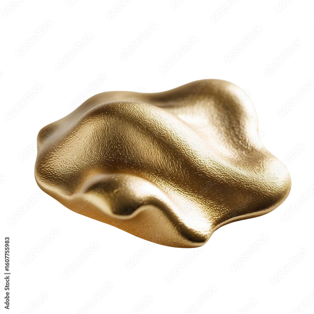 Poster isolated golden form with smooth curves and textured surface on a neutral color studio space on tran