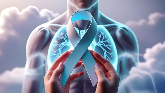 World Lung Cancer Day Awareness with Health Ribbon Symbol Promoting Lung Care and Prevention