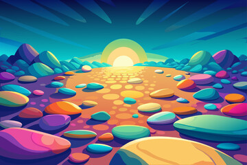 Bright Colored Pebble Ground with Smooth Shapes and Textures