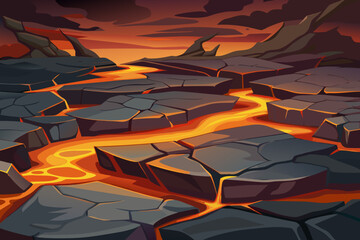 Cracked Lava Rock Plains with Dark Grooves and a Warm Glow