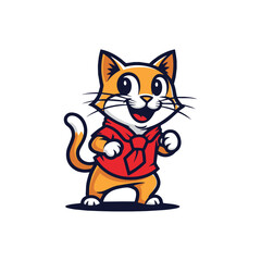 Cute, friendly orange cartoon cat mascot logo, sitting with a cheerful expression and engaging big eyes.
